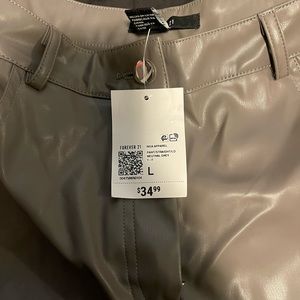 Gray Leather Straight Leg Pants